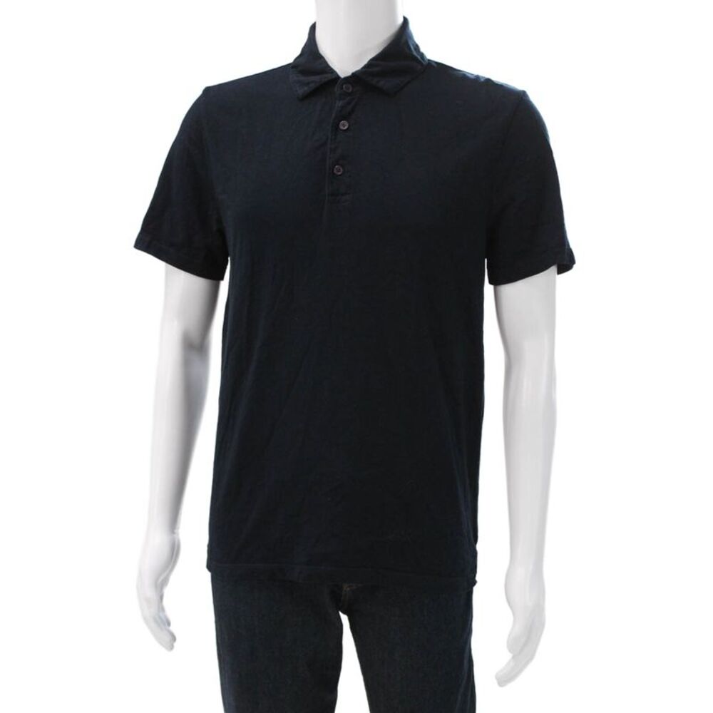 Vince Mens Black Cotton Collared Polo Short Sleeve Button Size S